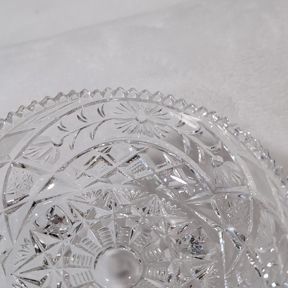 Vintage Anna Hutte Lead Crystal 3 Footed Dish Candy Pinwheel Starburst Germany - Picture 6 of 10